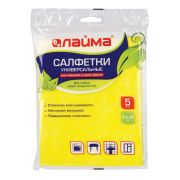 Салфетки ВИСКОЗНЫЕ универсальные MEGA, 30х38 см, КОМПЛЕКТ 5 шт., 90 г/м2, желтые, LAIMA, 601562