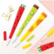 Ручка шариковая MESHU «Fruits» синяя, 0,7мм, софт-тач, корпус ассорти, с топпером (8112)