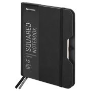 Блокнот А5, BRAUBERG «NOTE», под кожу софт-тач, с резинкой, 80 л., клетка, черный, 113437