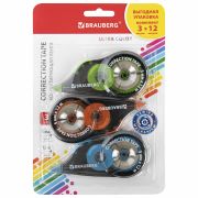 Корректирующая лента BRAUBERG ULTRA COLOR, 5 мм x 12 м, механизм перемотки, 3 штуки, 271253