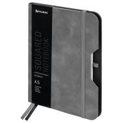 Блокнот А5, BRAUBERG «NOTE», под кожу софт-тач, с резинкой, 80 л., клетка, серый, 113440