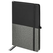 Блокнот А5, BRAUBERG «DUO», под кожу с резинкой, 80 л., клетка, черный/серый, 113433