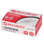 Скрепки большие 50 мм, BRAUBERG, оцинкованные, 50 шт., 227589