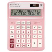 Калькулятор настольный BRAUBERG EXTRA PASTEL-12-PK (206x155 мм), 12 разрядов, РОЗОВЫЙ, 250487