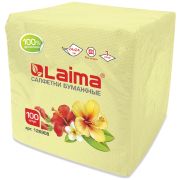 Салфетки бумажные 100 штук, 24х24 см, LAIMA, жёлтые, 100% целлюлоза, 126908
