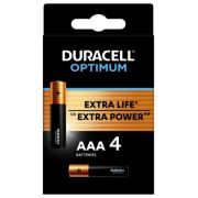 Батарейки КОМПЛЕКТ 4 шт., DURACELL Optimum, AAA (LR03, 24А), х30 мощность, алкалиновые, мизинчиковые, 456031