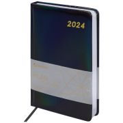 Ежедневник датированный 2024 А5, BRAUBERG «Holiday», под кожу, «зеркальный», черный, 114847