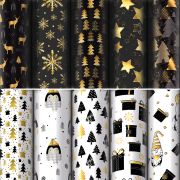 Бумага упаковочная новогодняя «Black.Gold.White», 70х100 см, ассорти, ЗОЛОТАЯ СКАЗКА, 592052