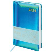 Ежедневник датированный 2024 А5, BRAUBERG «Holiday», под кожу, «зеркальный», бирюза, 114843