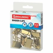 Зажимы для бумаг BRAUBERG EXTRA, КОМПЛЕКТ 12 шт., 19 мм, на 60 л., золотистые, 229586