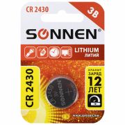 Батарейка литиевая CR2430 «таблетка, дисковая, кнопочная» SONNEN Lithium, 455600