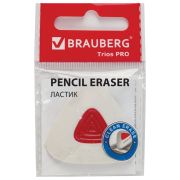 Ластик BRAUBERG «Trios PRO», 36*36*9мм, белый, треугольный, красный пластиковый держатель, 229559