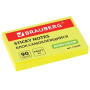 Блок самоклеящийся (стикеры) BRAUBERG НЕОНОВЫЙ 76х51мм, 90 листов, желтый, 122699