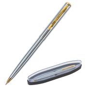Ручка подарочная шариковая BRAUBERG Maestro, СИНЯЯ, корпус серебристый с золот,линия 0,5мм,143468