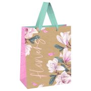 Пакет подарочный 11*14*6,5см MESHU «Flowers», отд. фольгой, крафт (7255)
