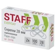 Скрепки STAFF «EVERYDAY», 28 мм, оцинкованные, 100 шт., 224799