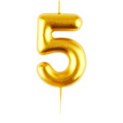 Свеча для торта с держателем MESHU «Цифра 5», 6см, золотая (1297)