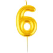 Свеча для торта с держателем MESHU «Цифра 6», 6см, золотая (1310)