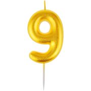 Свеча для торта с держателем MESHU «Цифра 9», 6см, золотая (1372)