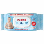 Салфетки влажные 120 шт., ДЕТСКИЕ, универсальные, с пластиковым клапаном, LAIMA «Kids», 128079