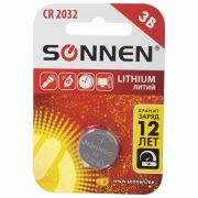 Батарейка SONNEN Lithium, CR2032, литиевая, 451974