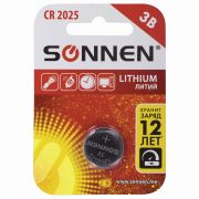 Батарейка SONNEN Lithium, CR2025, литиевая, 451973