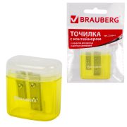 Точилка BRAUBERG «Chief», 2 отверстия, с контейнером, с крышкой, ассорти, 226942